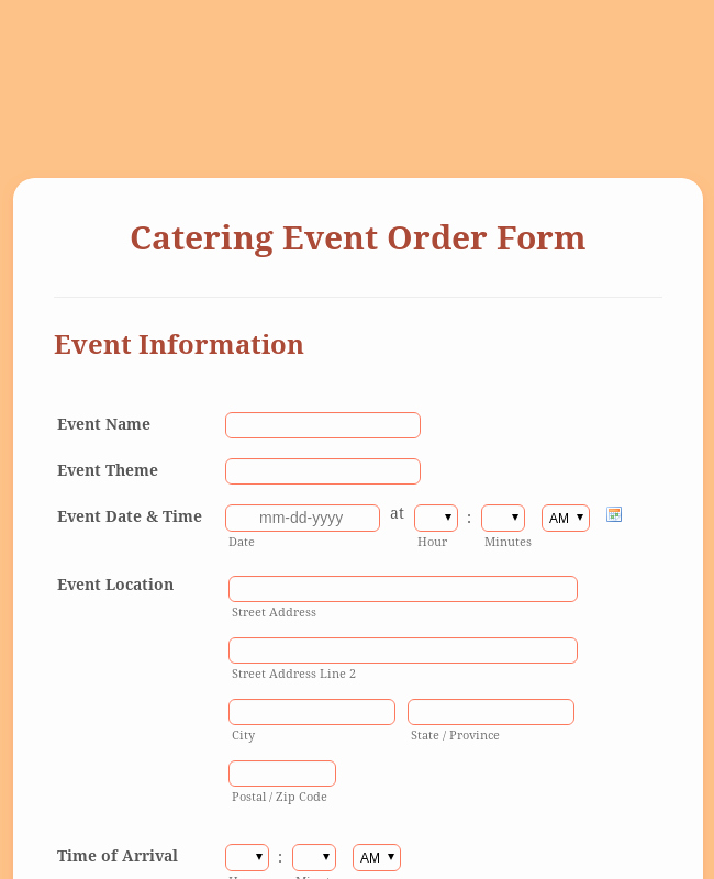 Catering event order form Template Lovely Catering event order form Template