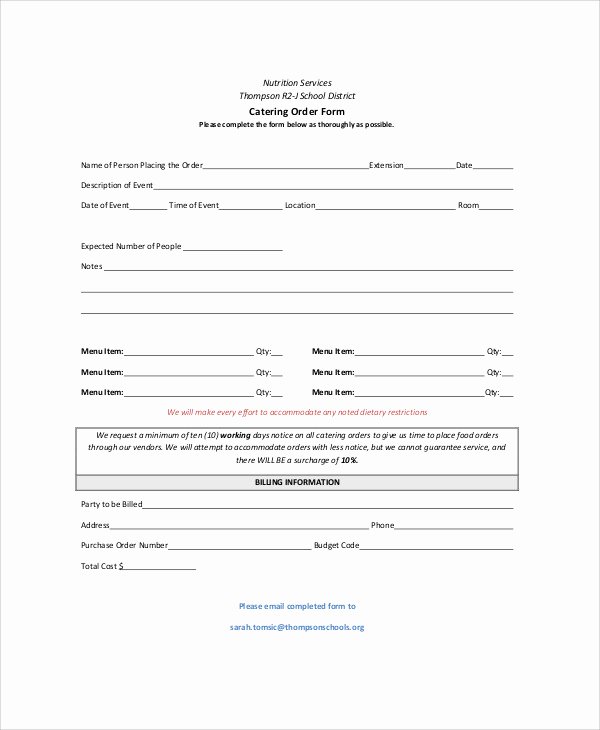 Catering event order form Template Lovely Sample Catering order form 11 Examples In Word Pdf