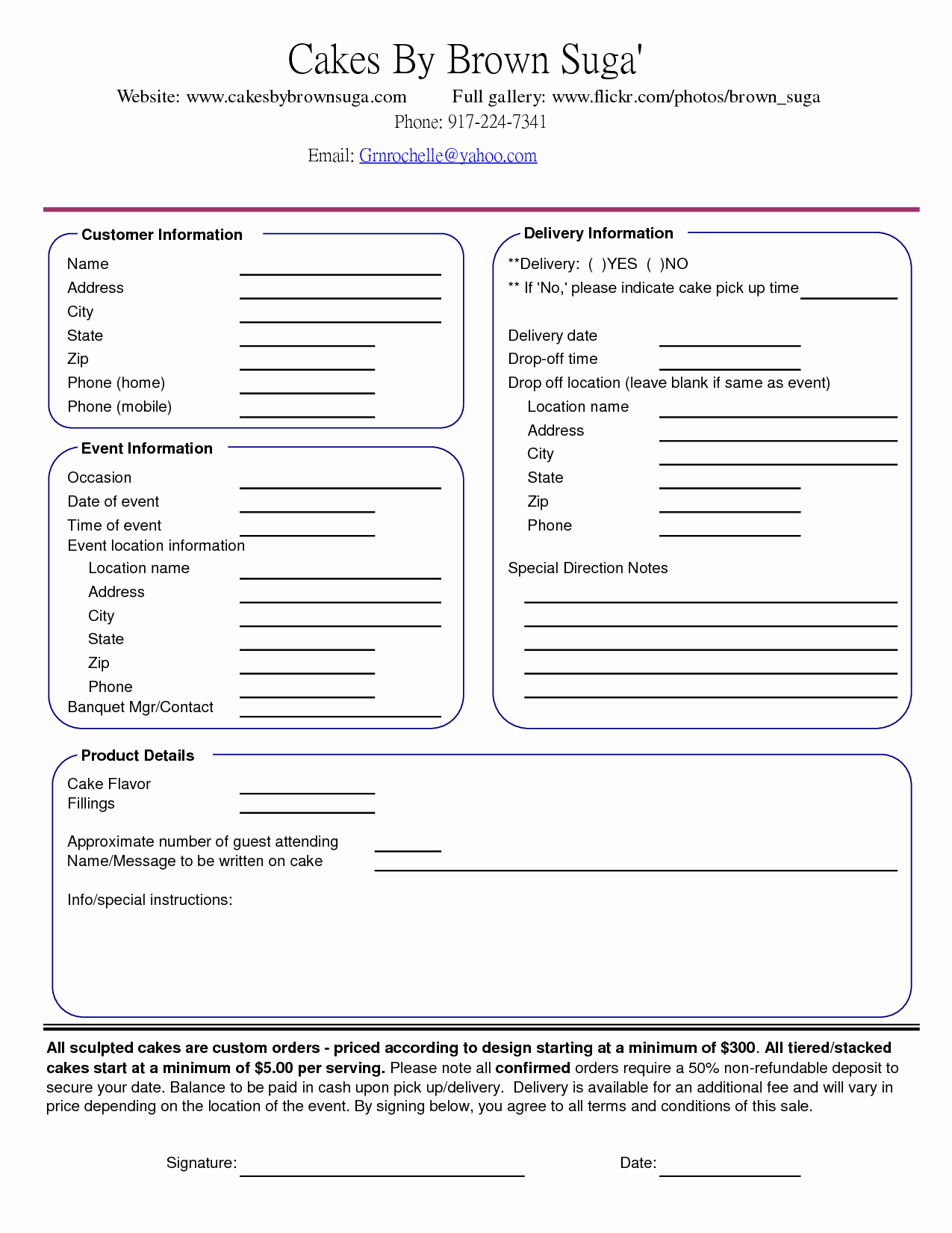 Catering event order form Template Luxury Cake order Contract Banquet event order form