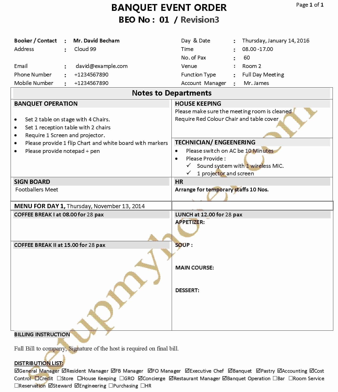 Catering event order form Template Unique Banquet Function Sheet Banquet event order Beo