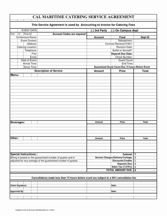 Catering event order form Template Unique Downloadable Banquet Contracts
