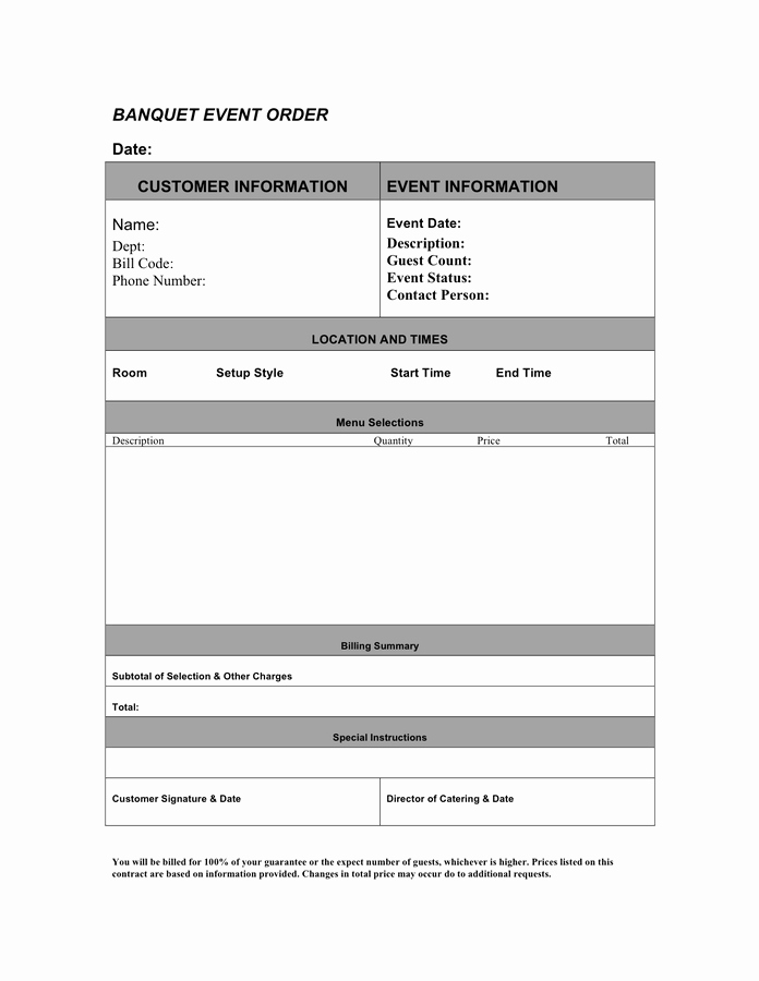 Catering event order form Template Unique order form Free Documents for Pdf Word and Excel