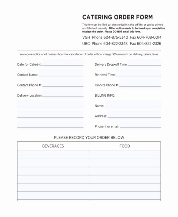 Catering order form Template Free Beautiful 36 Free order forms