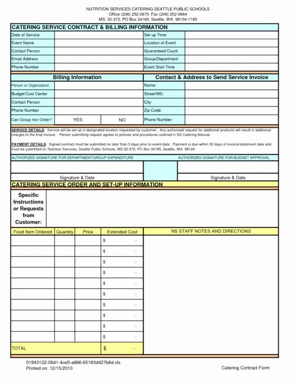 Catering order form Template Free Beautiful Catering Service Invoice Spreadsheet Templates for Busines
