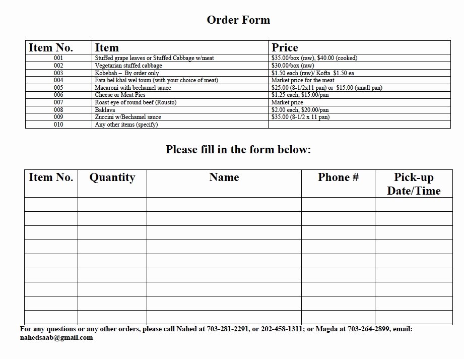 Catering order form Template Free Elegant Mini Market