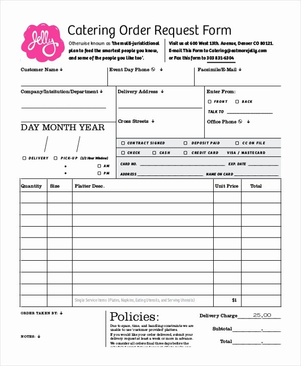 Catering order form Template Free Elegant Sample Catering order form 10 Free Documents In Pdf