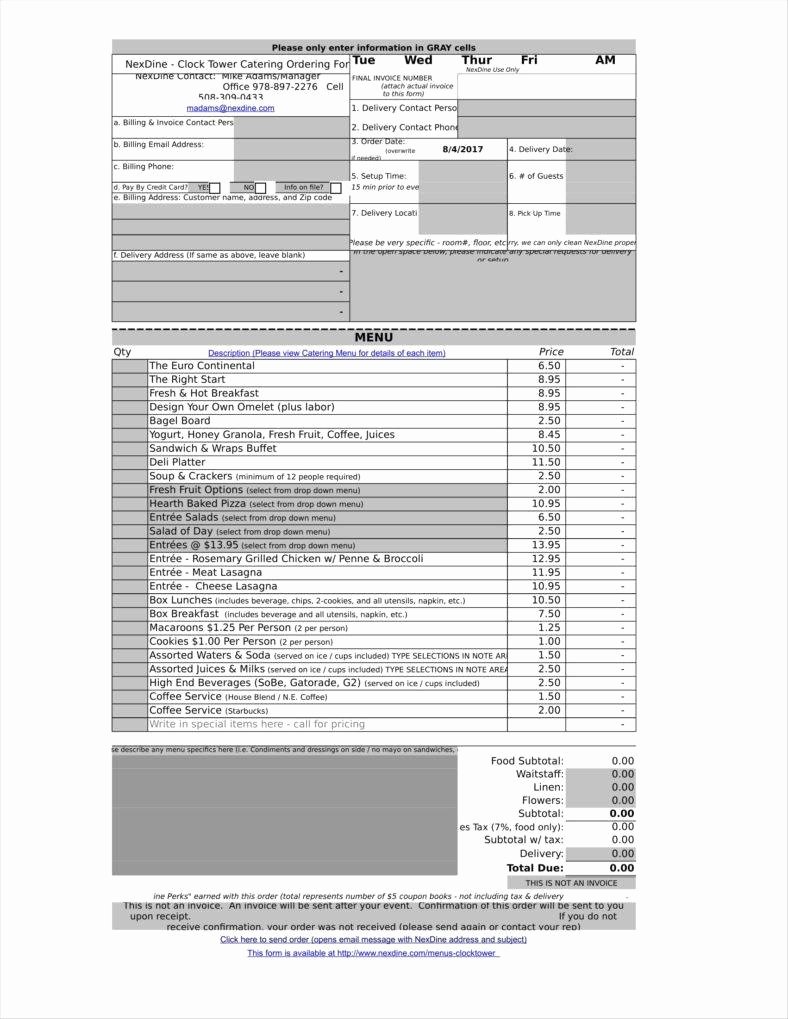 Catering order form Template Free Fresh 10 Catering order form Templates Ms Word Numbers