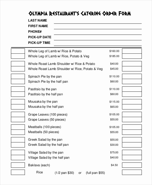 Catering order form Template Free Fresh 16 Catering order forms Ms Word Numbers Pages