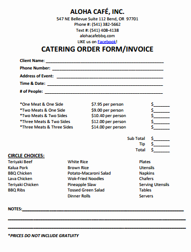 Catering order form Template Free Inspirational Catering Invoice Template 7 In 2019