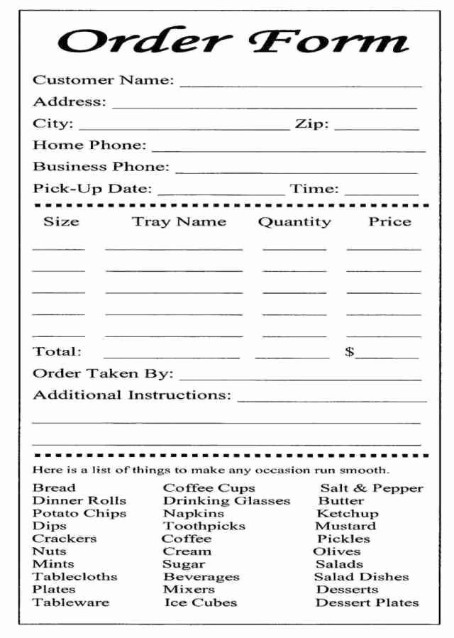 Catering order form Template Free Lovely order form Template Word Blank order form Templates are