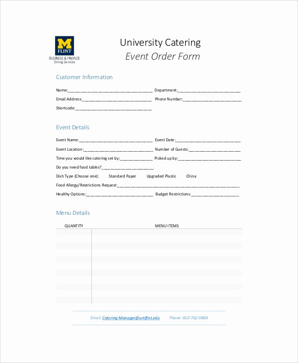 Catering order form Template Free Lovely Sample Catering order form 11 Examples In Word Pdf