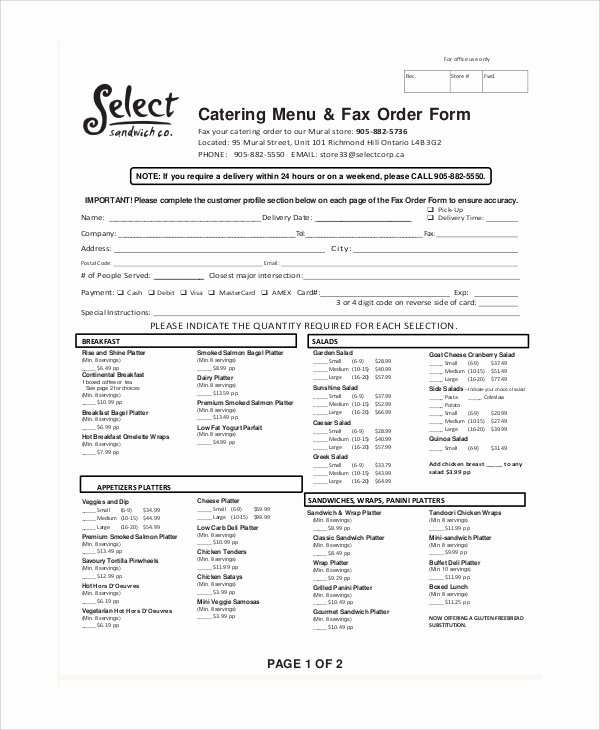 Catering order form Template Free Lovely Sample Catering order form 11 Examples In Word Pdf