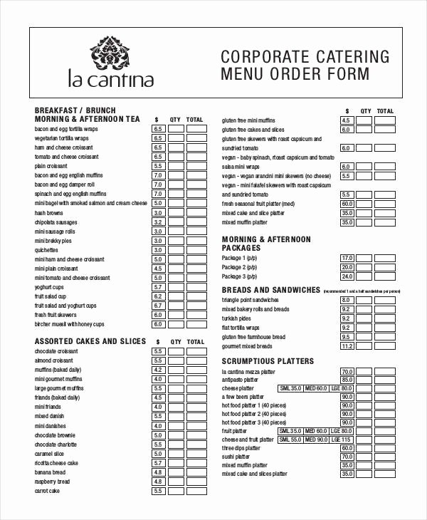 Catering order form Template Free Luxury 16 Catering order forms Ms Word Numbers Pages
