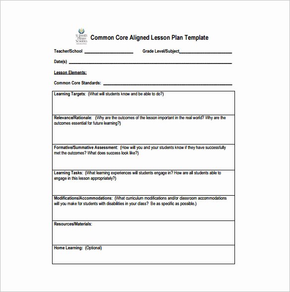 Ccss Lesson Plan Template Awesome Mon Core Lesson Plan Template 8 Free Word Excel