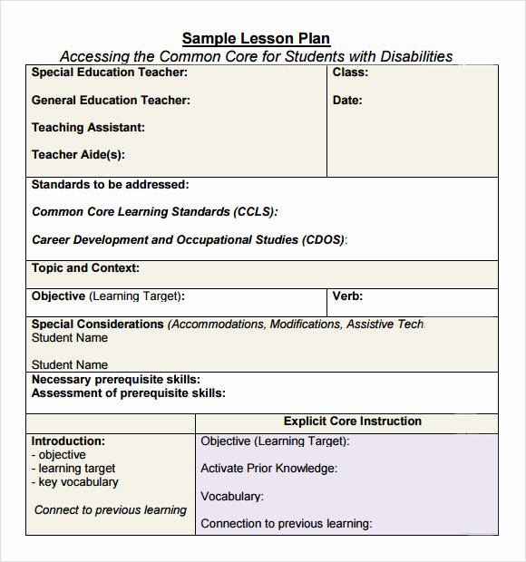 Ccss Lesson Plan Template Beautiful Free 7 Sample Mon Core Lesson Plan Templates In Google
