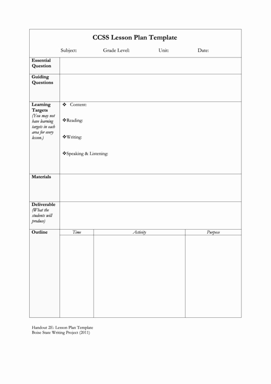 Ccss Lesson Plan Template Best Of Ccss Lesson Plan Template Printable Pdf