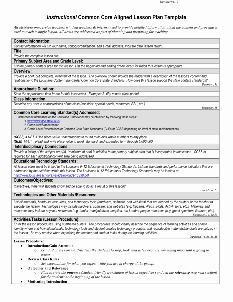 Ccss Lesson Plan Template Best Of Instructional Mon Core Aligned Lesson Plan Template