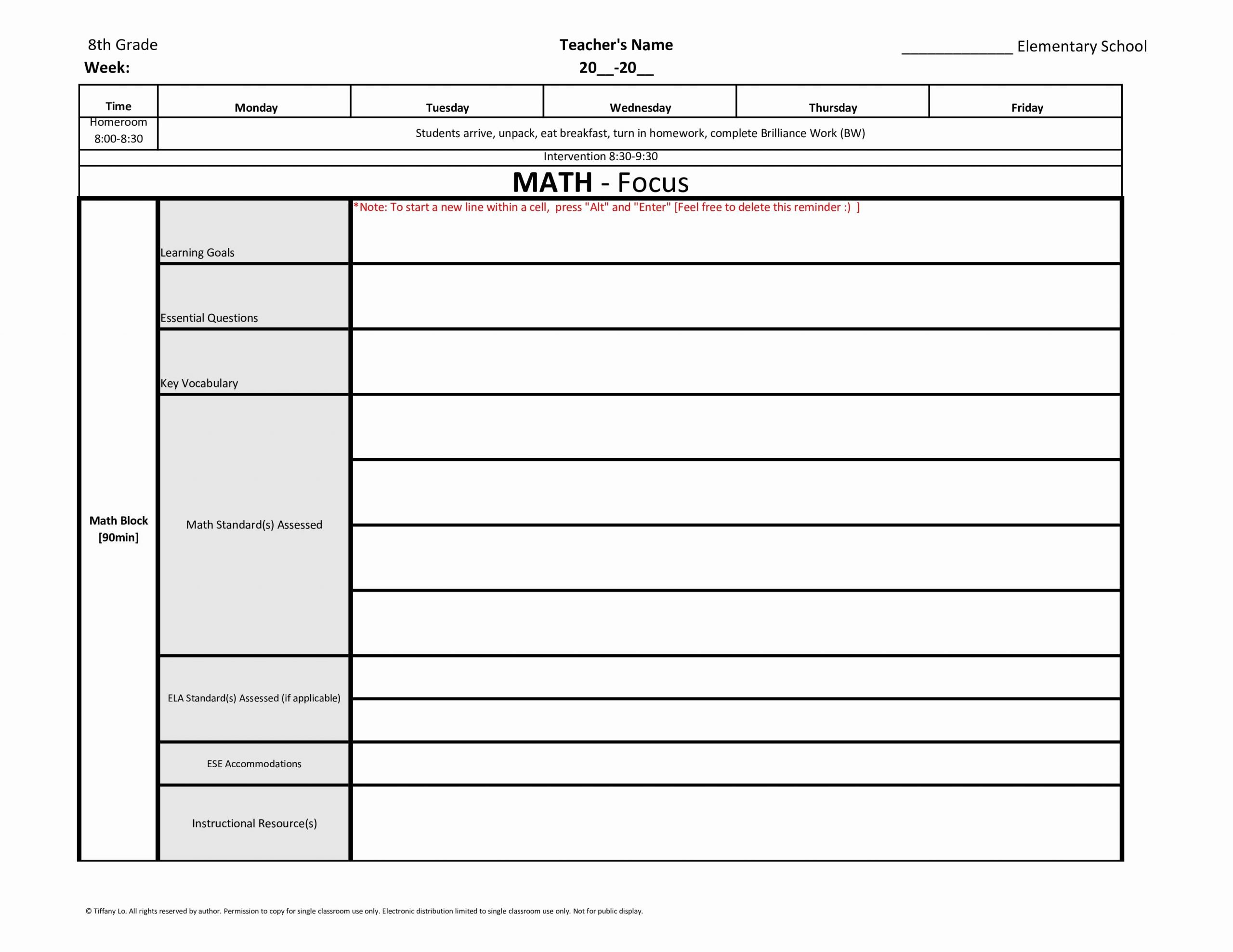 Ccss Lesson Plan Template Elegant 8th Eighth Grade Mon Core Weekly Lesson Plan Template W