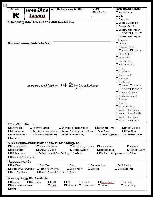 Ccss Lesson Plan Template Elegant Art Room 104 Mon Core Aligned Lesson Plan for Art