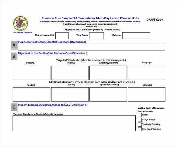 Ccss Lesson Plan Template Fresh Mon Core Lesson Plan Template 8 Free Word Excel