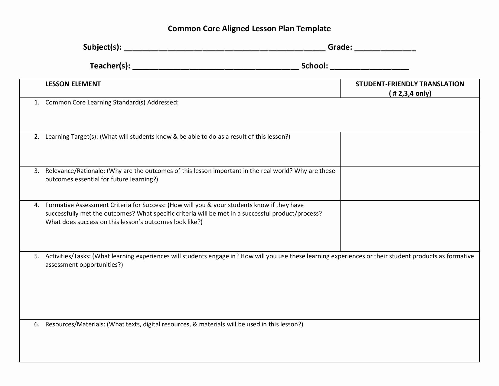 Ccss Lesson Plan Template Inspirational Lesson Planning Templates Ccss