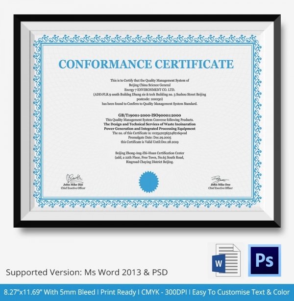 Certificate Of Conformity Template Luxury Certificate Of Conformance Template 7 Free Word Pdf