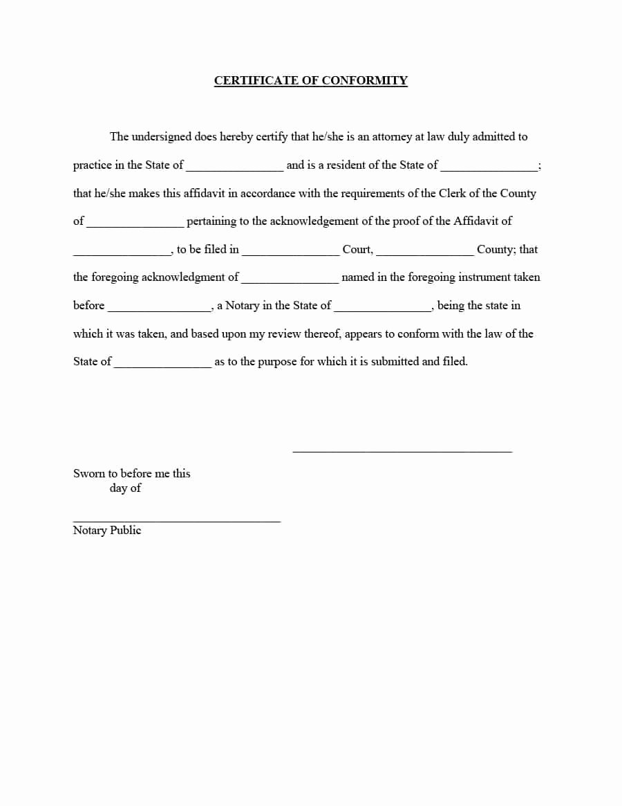 Certificate Of Conformity Template Unique 40 Free Certificate Of Conformance Templates &amp; forms