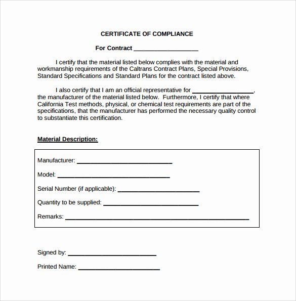 Certificate Of Conformity Template Unique Sample Certificate Of Pliance 25 Documents In Pdf