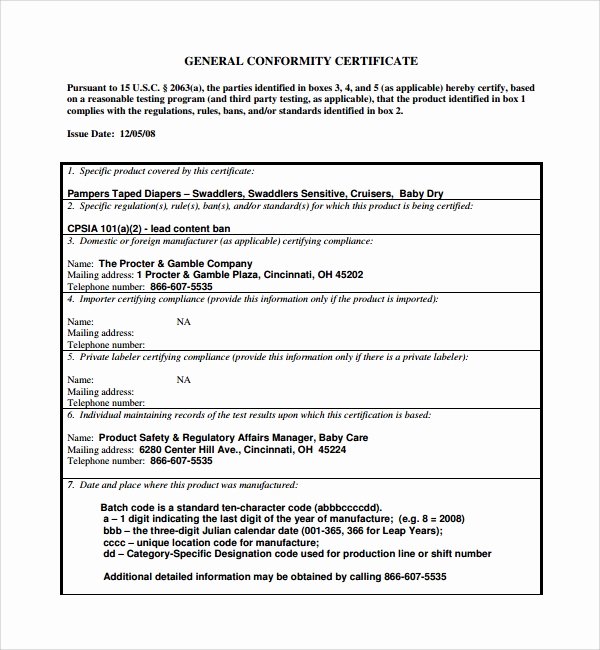 Certificate Of Conformity Template Unique Sample Conformity Certificate Template 8 Free Documents