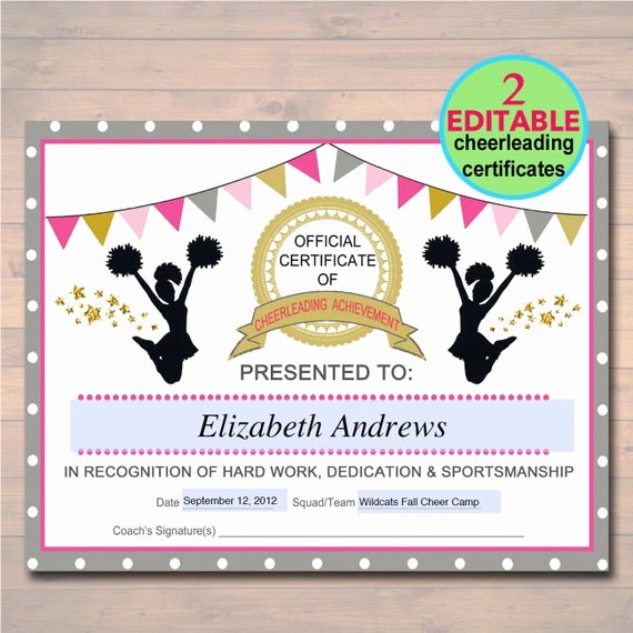 editable cheerleader certificate instant