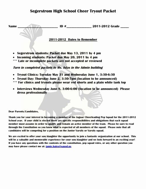 Cheerleading Registration form Template Fresh Segerstrom High School Cheer Tryout Packet