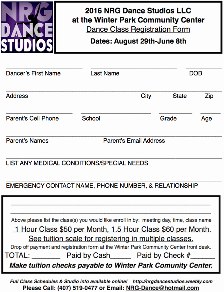 Cheerleading Registration form Template New Cheerleading Winter Park Dance Studio 1st Dance Class