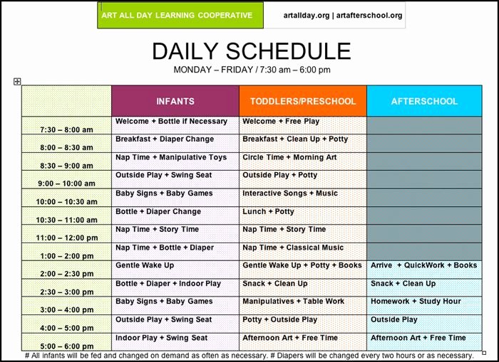 Child Care Schedule Template Best Of Of Preschool Daily Routines