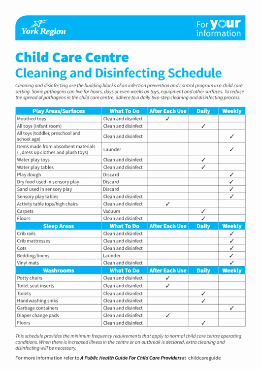 Child Care Schedule Template Inspirational Child Care Centre Cleaning and Disinfecting Schedule