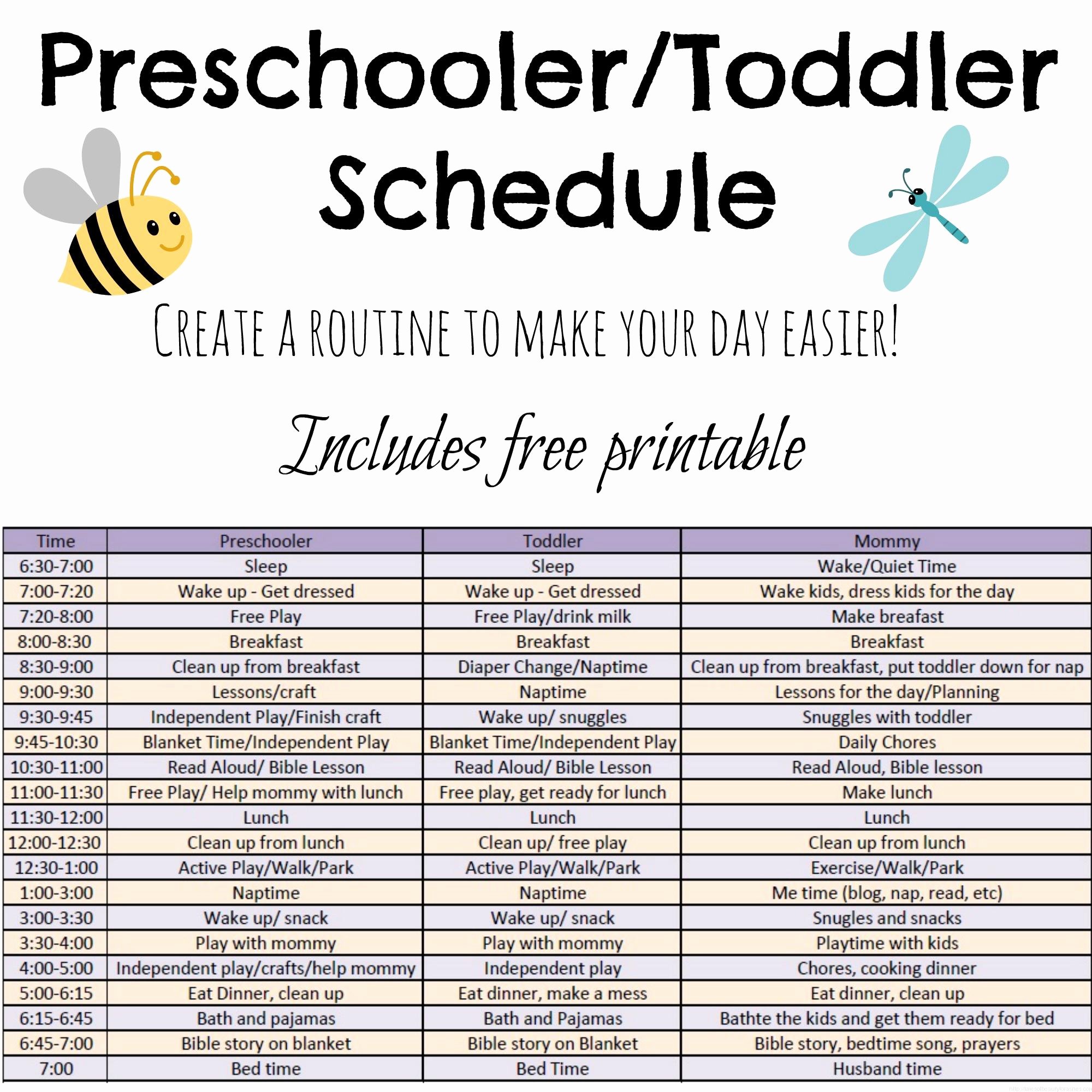 toddler and preschooler daily schedule