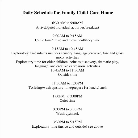 Child Care Schedule Template Unique 10 Daily Schedule Template