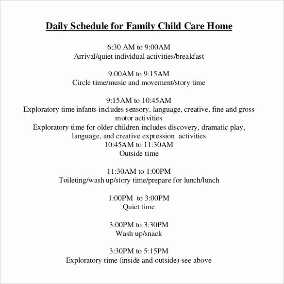 Child Care Schedule Template Unique 10 Daily Schedule Template