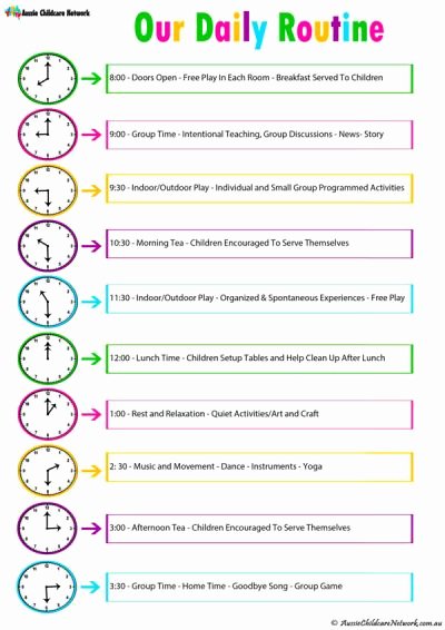 Child Care Schedule Template Unique Daily Room Routine Template Aussie Childcare Network
