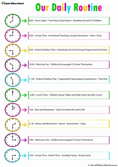 Child Care Schedule Template Unique Daily Room Routine Template Aussie Childcare Network