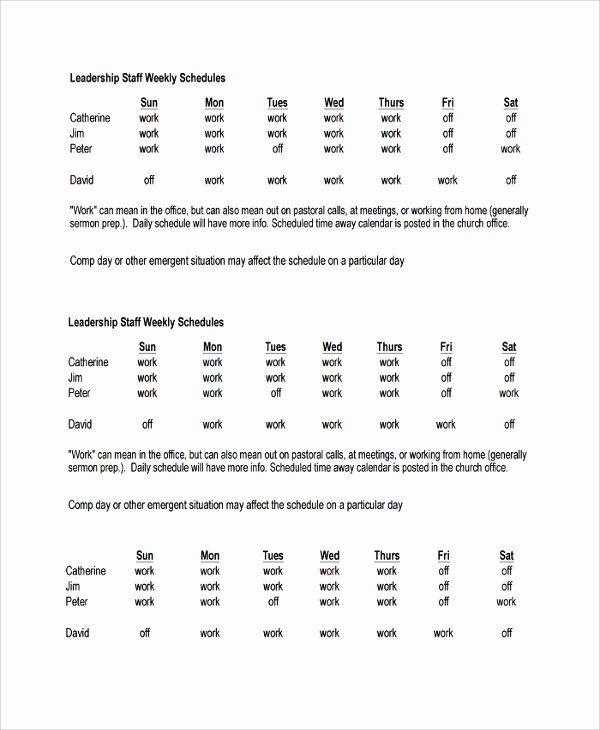 Child Care Schedule Template Unique Sample Staff Schedule Template 9 Free Documents
