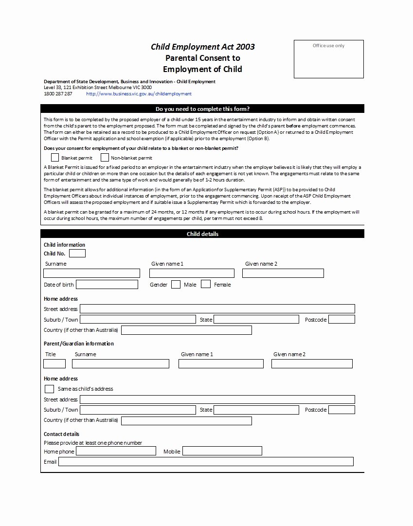 parental consent forms