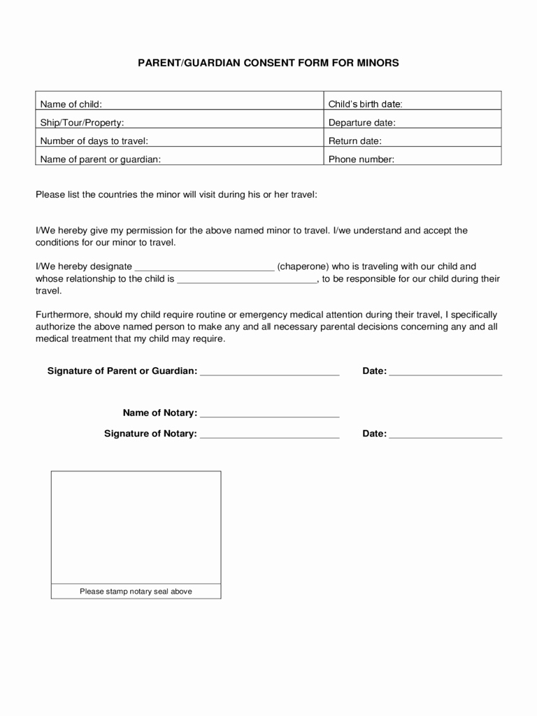 Child Travel Consent form Template Elegant Parent Guardian Consent form for Minors Edit Fill