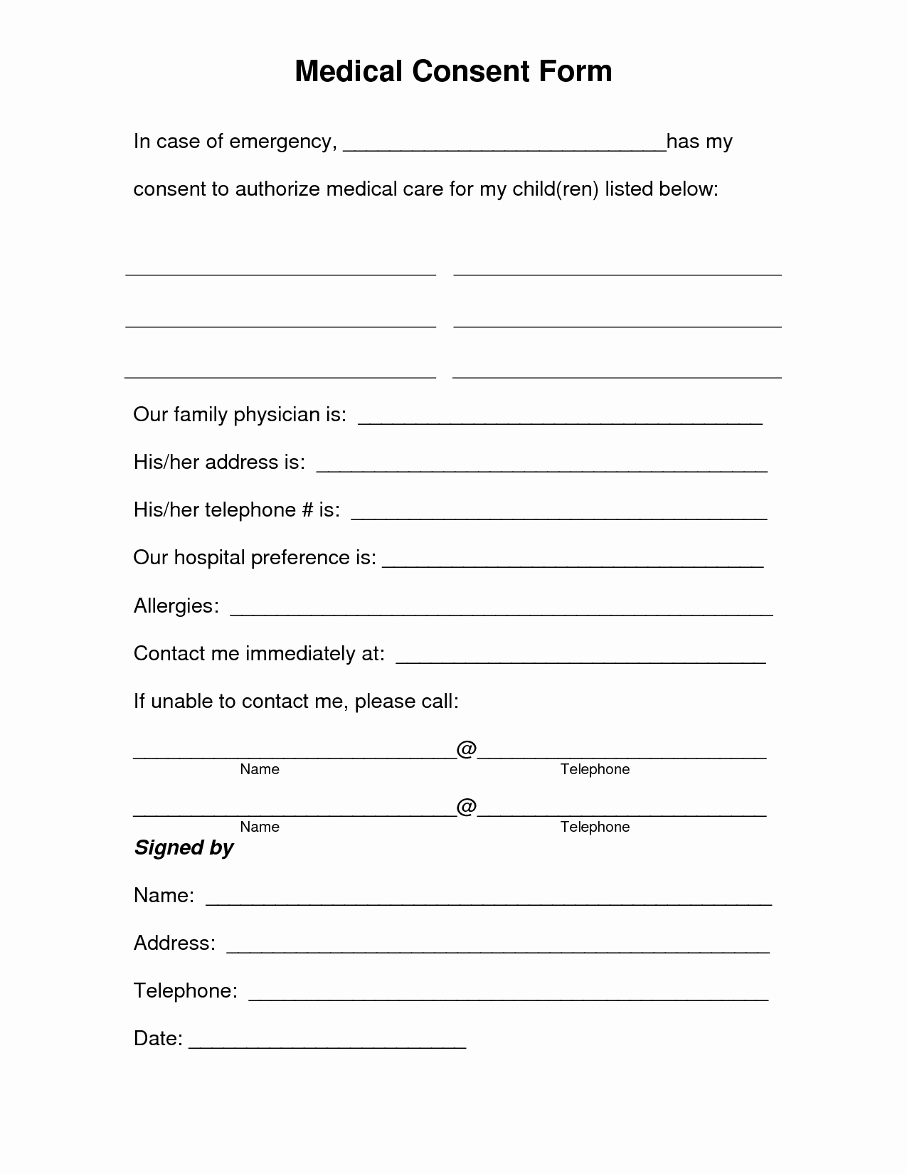 Child Travel Consent form Template Lovely Free Printable Medical Consent form