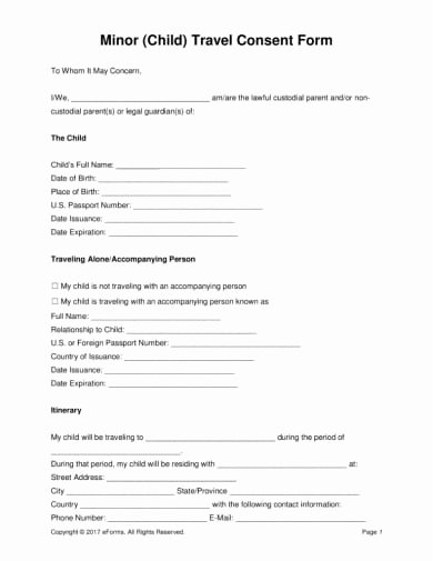Child Travel Consent form Template New 17 Authorization Letter for A Child to Travel Examples