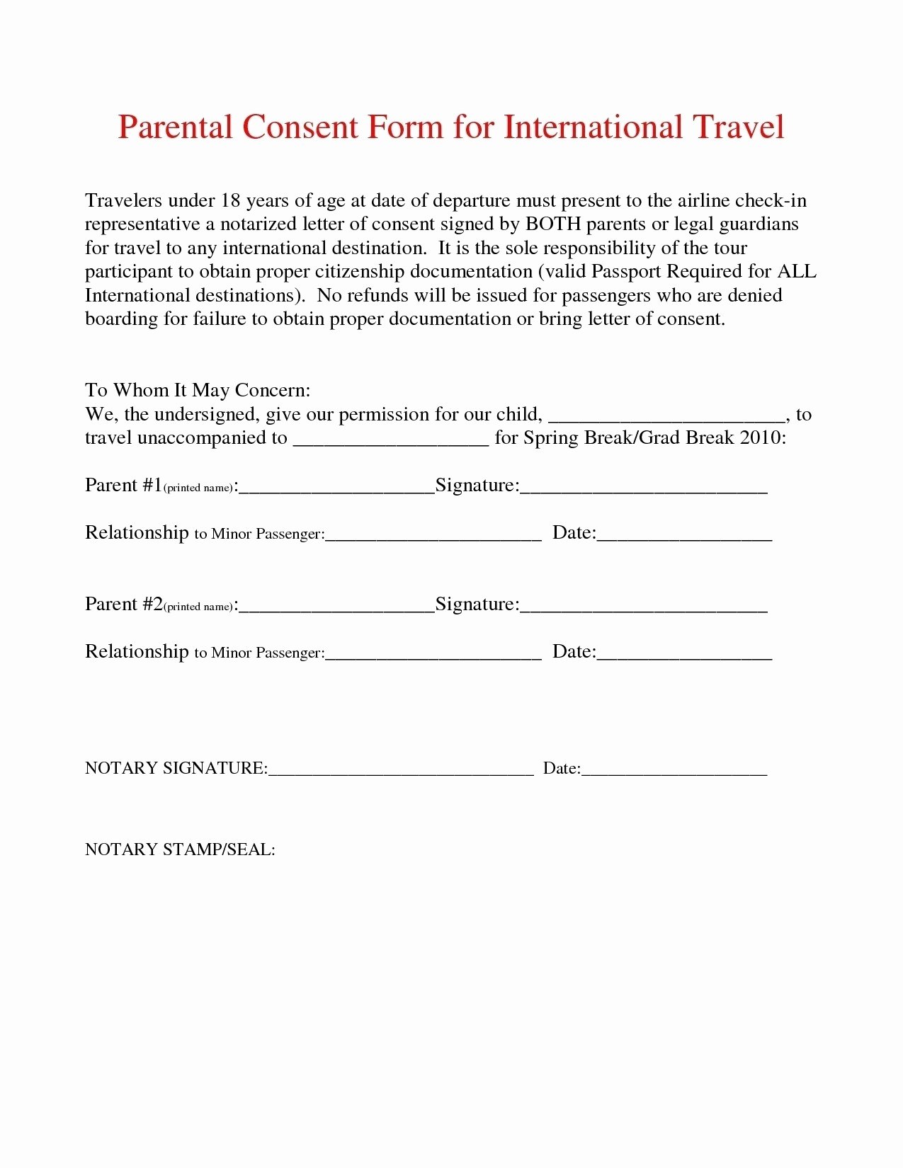 Child Travel Consent form Template New Notarized Letter Template for Child Travel Collection