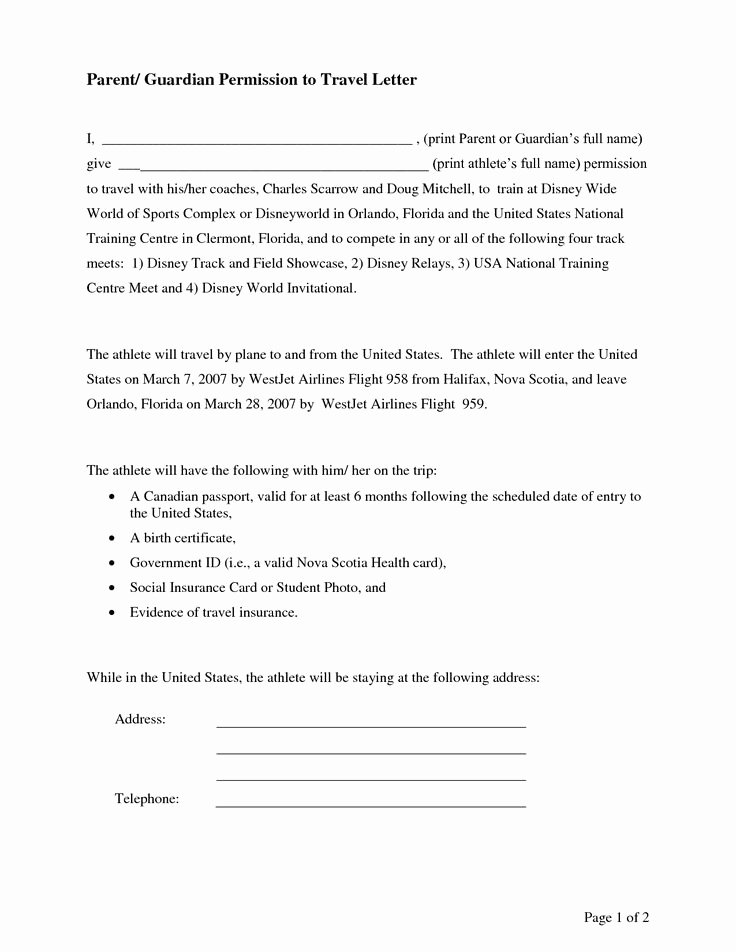 Child Travel Consent form Template Unique Parental Consent Permission Letter Sample
