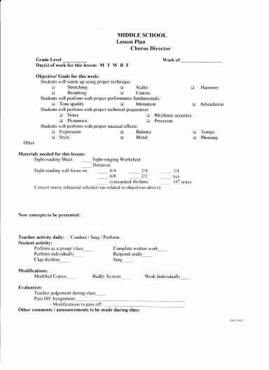 Choir Lesson Plan Template Beautiful Lesson Plan Template – Middle School Chorus