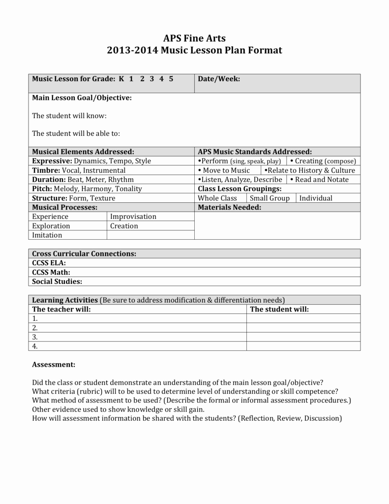 Choir Lesson Plan Template Lovely Music Lesson Plan Template 2013