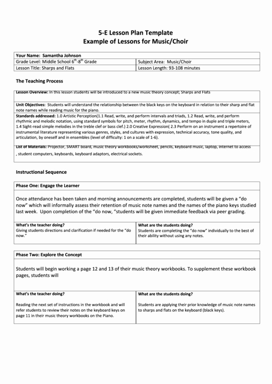 Choir Lesson Plan Template New 5 E Lesson Plan Template Example Lessons for Music