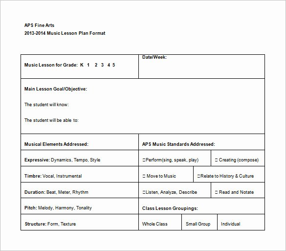 Choir Lesson Plan Template Unique Music Lesson Plan Template 7 Free Word Excel Pdf